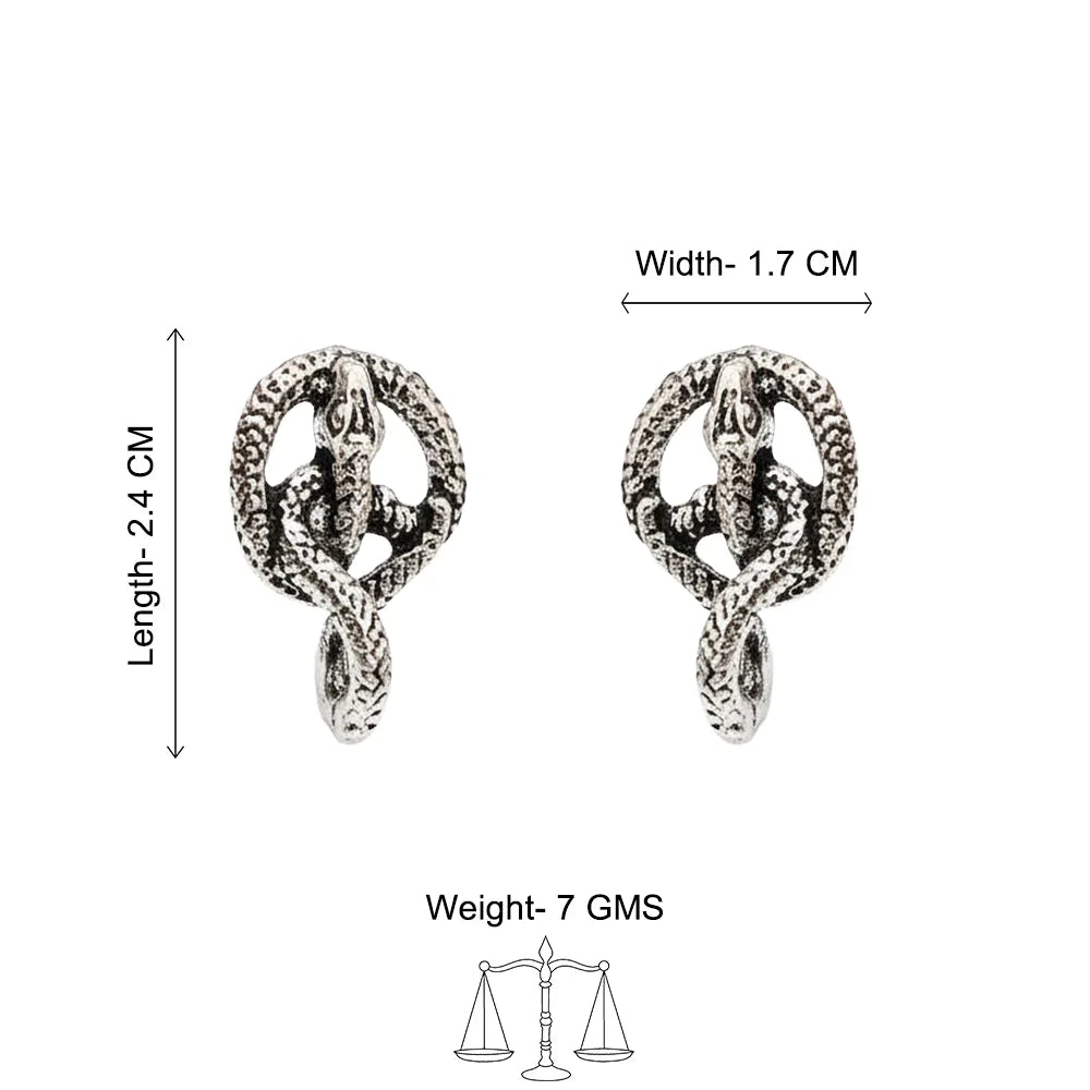 Kalash Kamal earring  Swirly snake oxidised stud earrings (Silver) Combo set