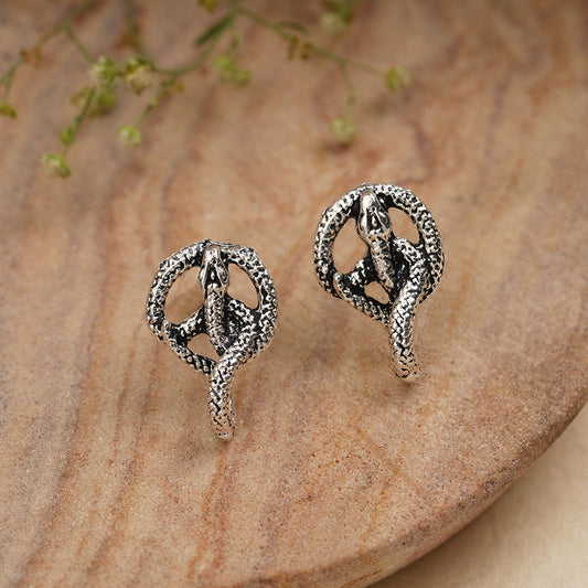 Swirly snake oxidised stud earrings (Silver)