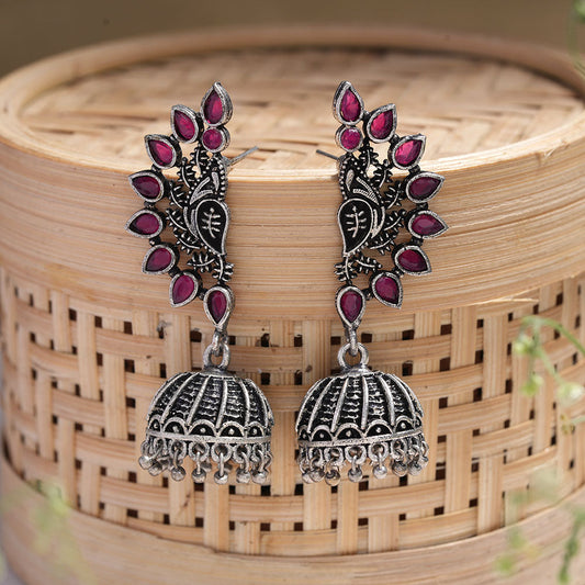 floraglam stone studded jhumki earrings (Red)