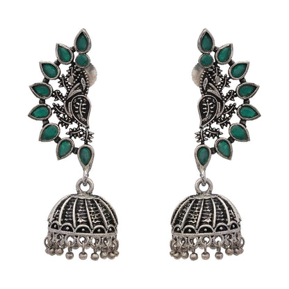 floraglam stone studded jhumki earrings (Green)