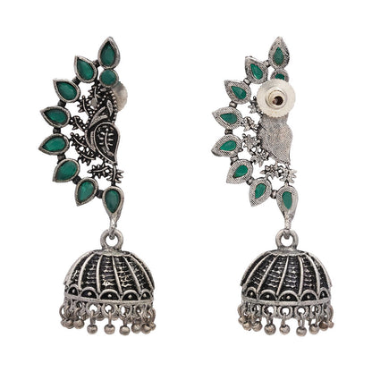 floraglam stone studded jhumki earrings (Green)