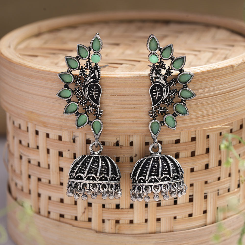 floraglam stone studded jhumki earrings (Pista)