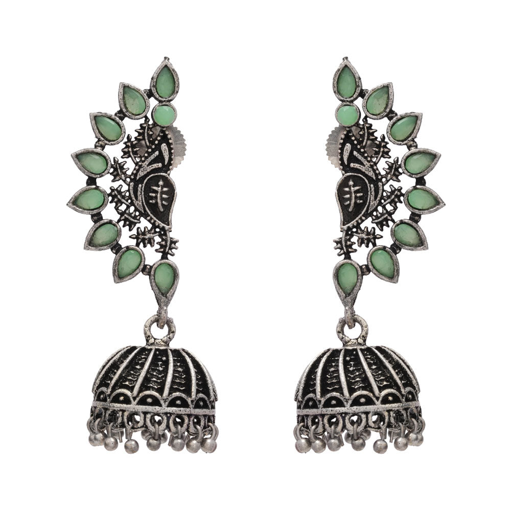 floraglam stone studded jhumki earrings (Pista)