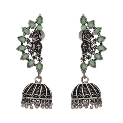 floraglam stone studded jhumki earrings (Pista)