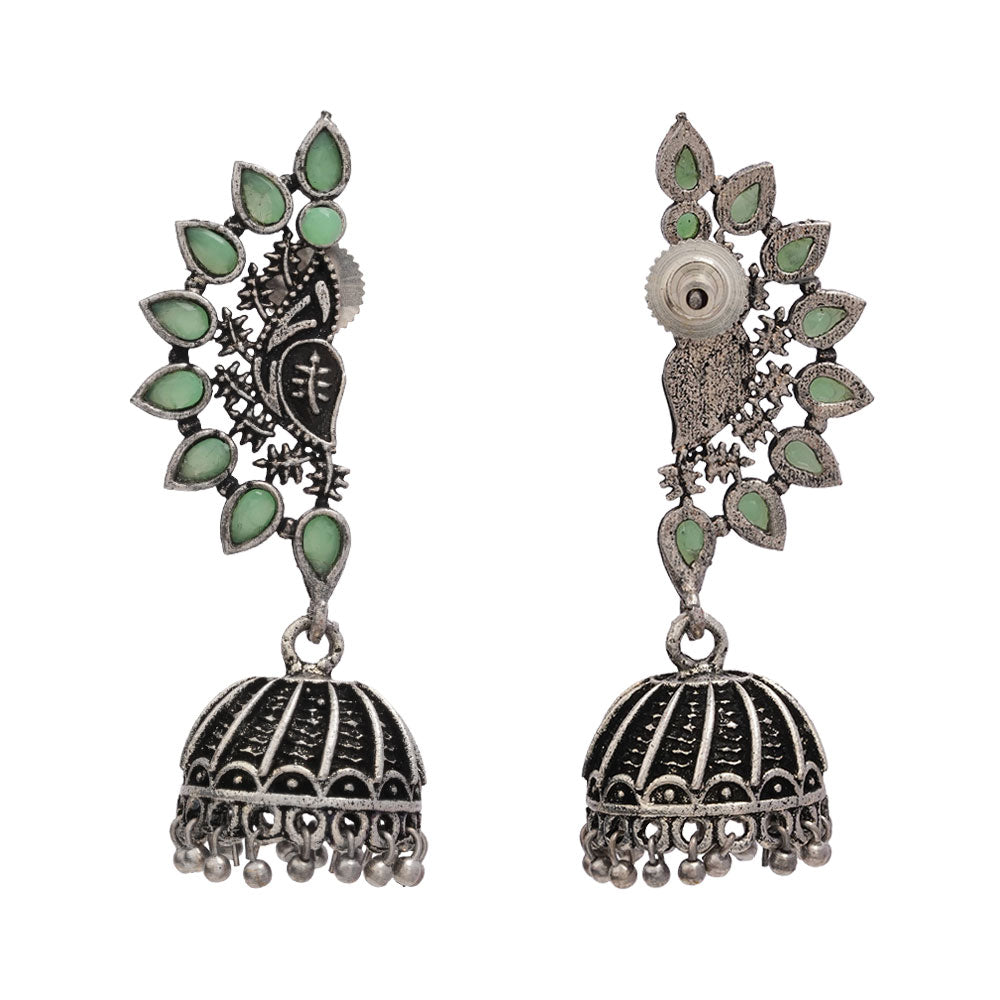 floraglam stone studded jhumki earrings (Pista)