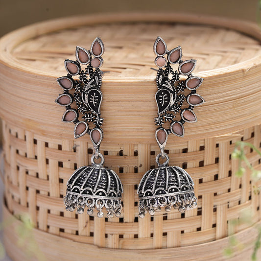 floraglam stone studded jhumki earrings (Light Ornge)