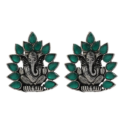 Carved Charm Dangler earrings (White) sacred shine stud earrings(Green) Combo set