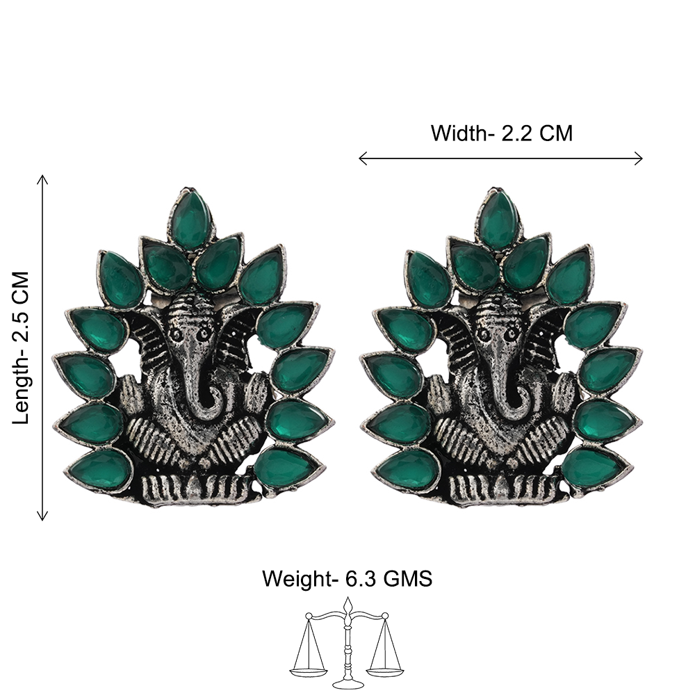 Carved Charm Dangler earrings (White) sacred shine stud earrings(Green) Combo set