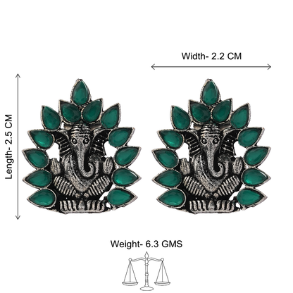 Carved Charm Dangler earrings (White) sacred shine stud earrings(Green) Combo set