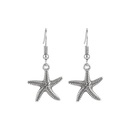 Silver Oxidised Starfish Shaped Dangle & Drop Earring