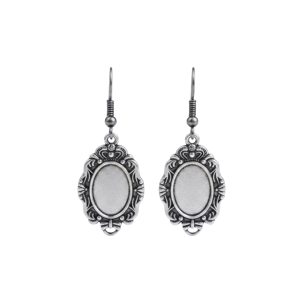 Oxidised Silver Vintage Oval Drop Earring