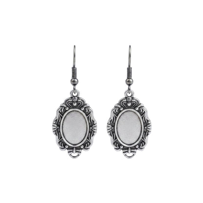Oxidised Silver Vintage Oval Drop Earring