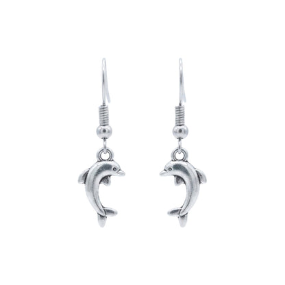 Silver-Toned Dolphin Shape Drop & Dangle Earring