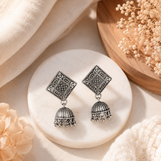 Antique Geometric Diamond Jhumka Earrings