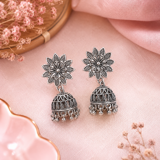 Antique Floral Leaf Jhumka Earrings