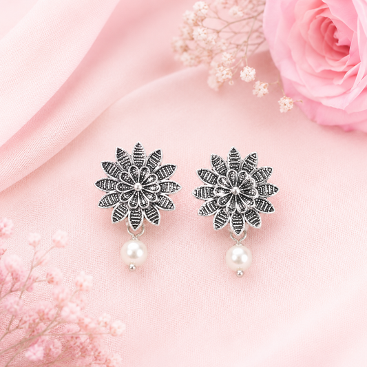 Silver Blossom Pearl Danglers