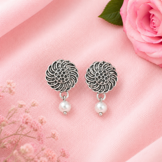 Antique Floral Pearl Drop Earrings