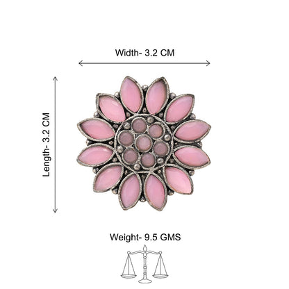 Floral radiance stone studded oxidized rings (Baby Pink)