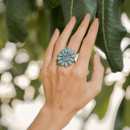 Floral radiance stone studded oxidized rings (Mint)