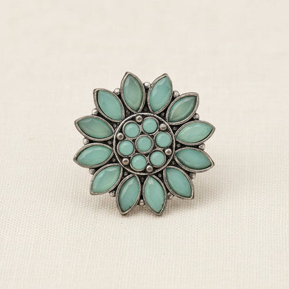 Floral radiance stone studded oxidized rings (Mint)