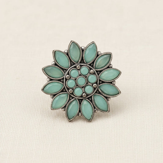 Floral radiance stone studded oxidized rings (Mint)