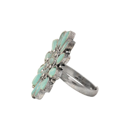Floral radiance stone studded oxidized rings (Mint)