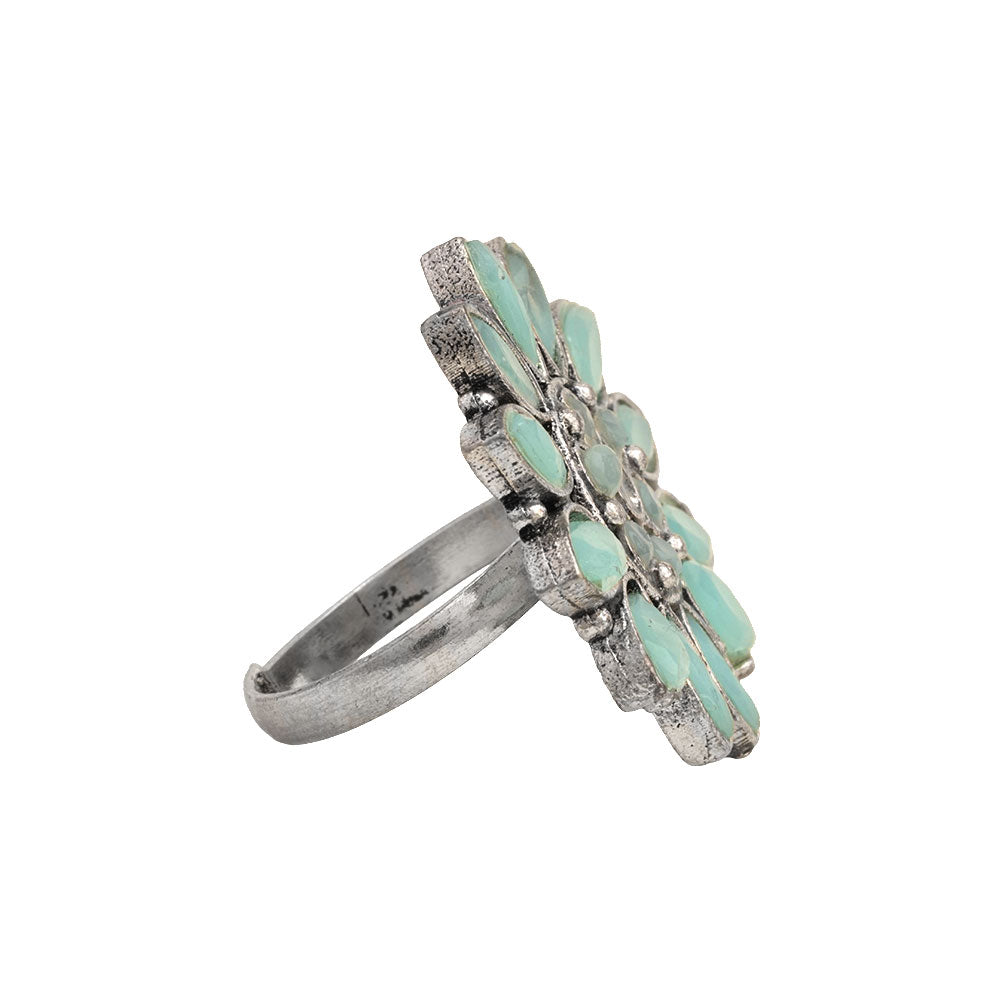 Floral radiance stone studded oxidized rings (Mint)