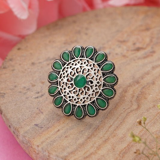 Bloomlet stone studded rings (Green)