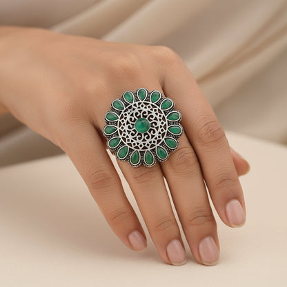 Bloomlet stone studded rings (Green)