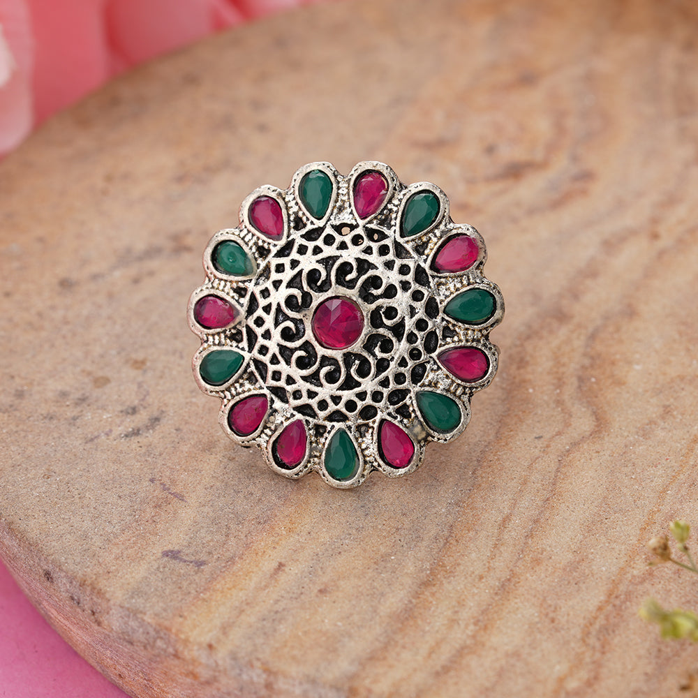 CrystaBud stone studded ring (Multicolored)