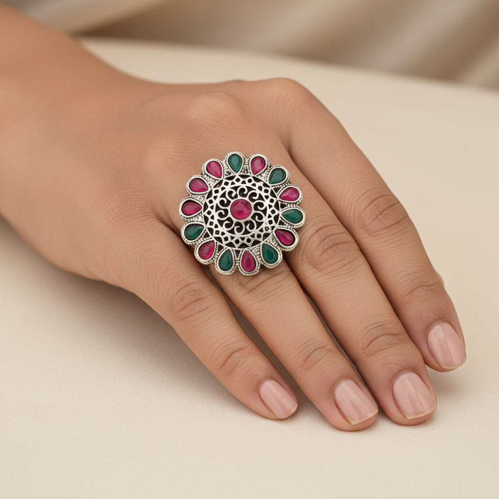 CrystaBud stone studded ring (Multicolored)