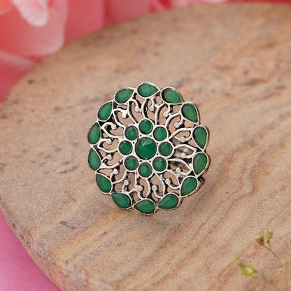 FloraDrop stone studded ring (Green)