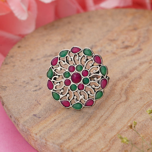 FloraDrop stone studded ring (Multicolored)