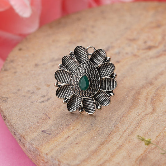PetalStone oxidised ring (Green)