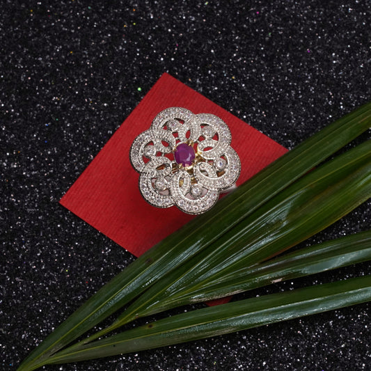 Flower swirls stone studded zirconia rings
