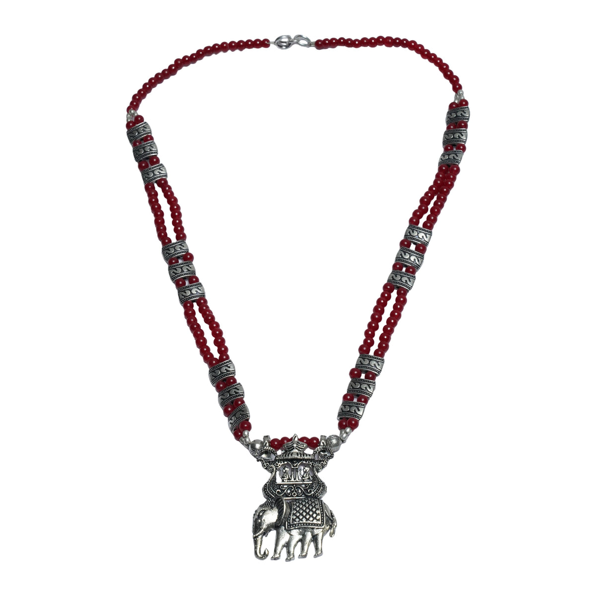 Tusker Tale statement pendant beaded neckpiece (Red)