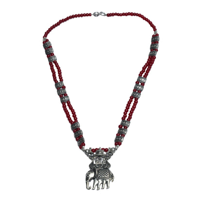 Tusker Tale statement pendant beaded neckpiece (Red)