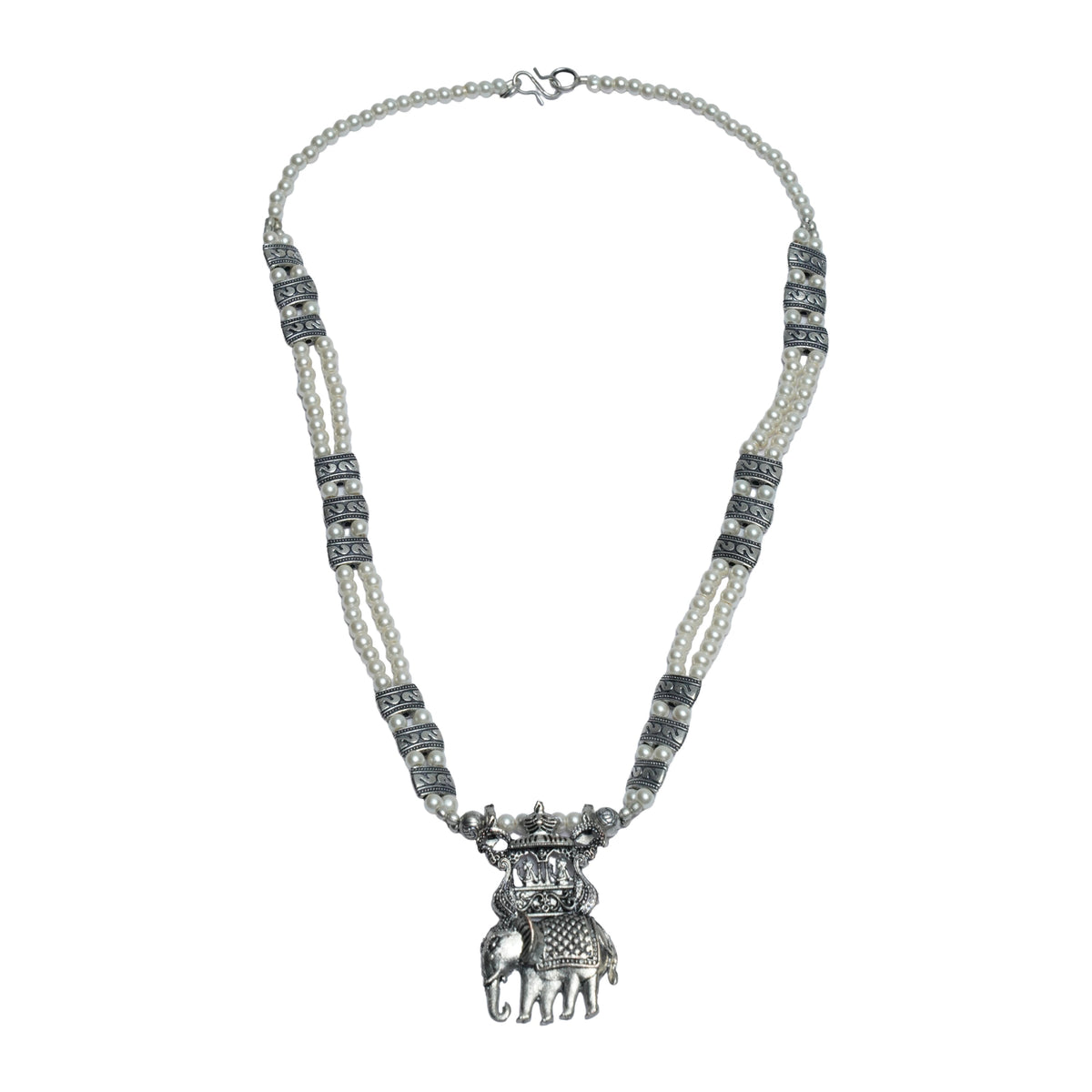 Tusker Tale statement pendant beaded neckpiece (White)