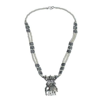 Tusker Tale statement pendant beaded neckpiece (White)