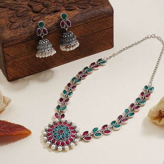 Radiant bloom stone studded neckpiece (Multicolored)