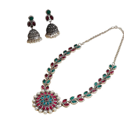 Radiant bloom stone studded neckpiece (Multicolored)