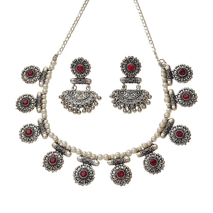 Trail of pearl Rajwada neckpiece set (Red)