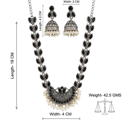 Mystic moon stone studded chain neckpiece (Black)