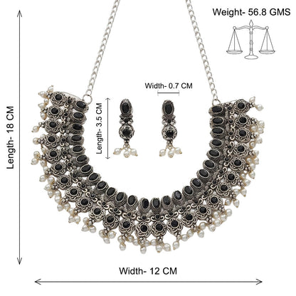 Ethnic echo stone studded rope neckpiece set (Black)