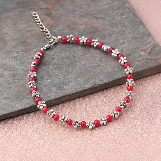 BeadedBeauty Oxidised anklet (Red)