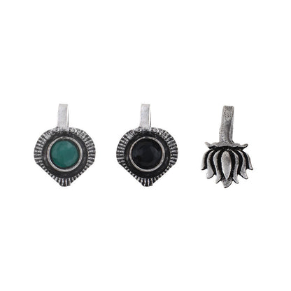 StylishKudi Women & Girls Oxidized Silver Tone Nose Pin And Nose Ring Combo Set