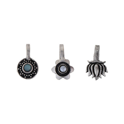 StylishKudi Women & Girls Oxidized Silver Tone Nose Pin And Nose Ring Combo Set