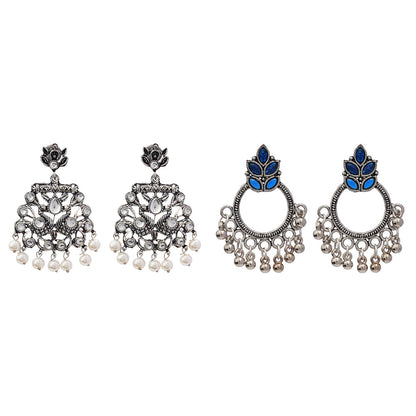 Peacock glow stone studded dangler earrings &Fine Shine stud earrings Combo set for Women and Girl