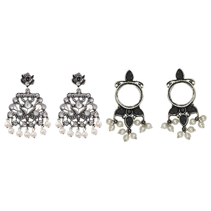 Peacock glow stone studded dangler earrings &Loop dot stud earrings Combo set for Women and Girl