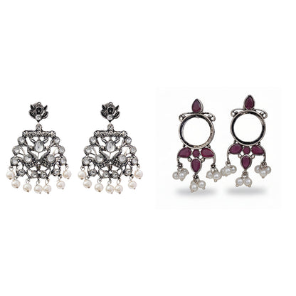 Peacock glow stone studded dangler earrings &Loop dot stud earrings Combo set for Women and Girl